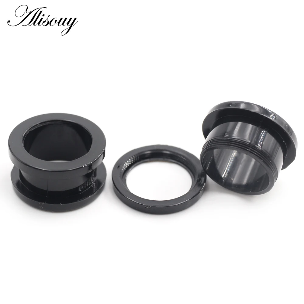 Alisouy 2 Pieces Fashion Black Acrylic Ear Expander Plug & Tunnels Jewery Ear Gauges Piercing 2mm To 24mm Body Jewelry for Men