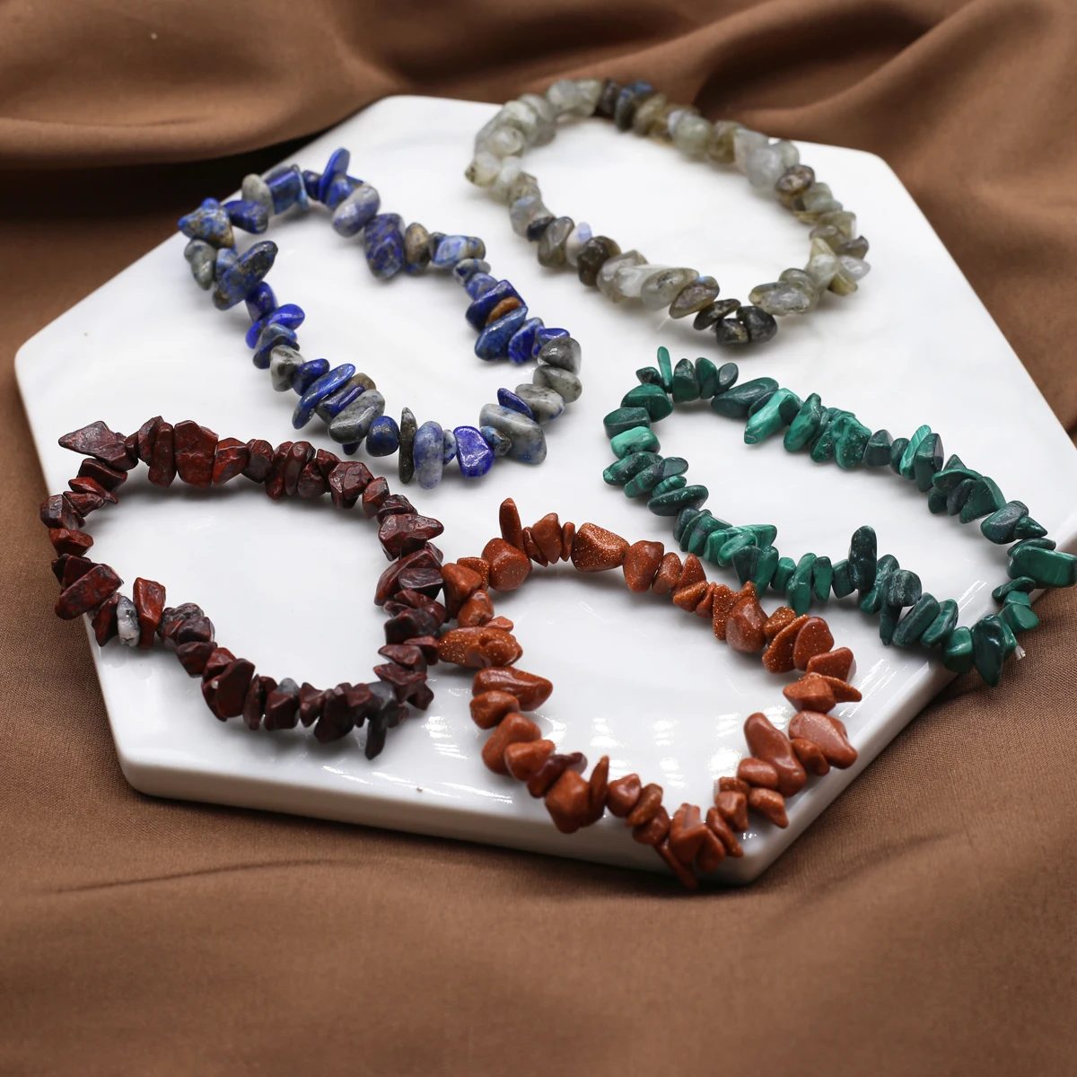Handmade Stretch Crystal Chip Bracelet Gravel Natural Stone Labradorite Malachite Quartz Beads Bracelets Jewelry Bangle Women