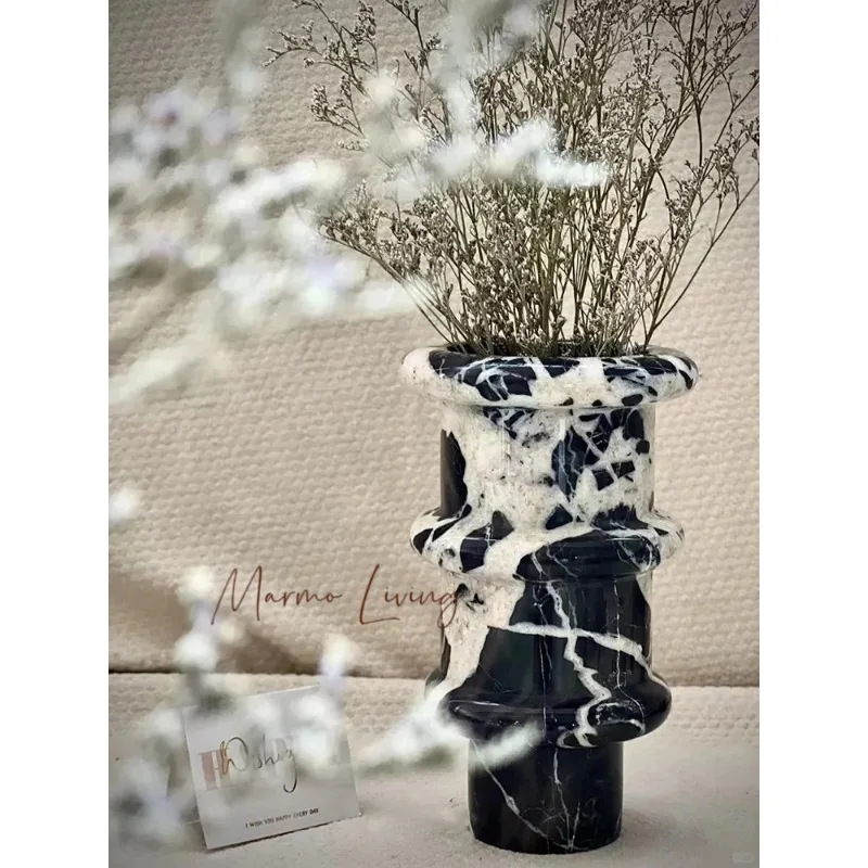 

Noir Grand Antique Marble Vase for Living Room Kitchen Bedroom Bathroom Modern Flower Vase for Mantel Entryway Dining Table