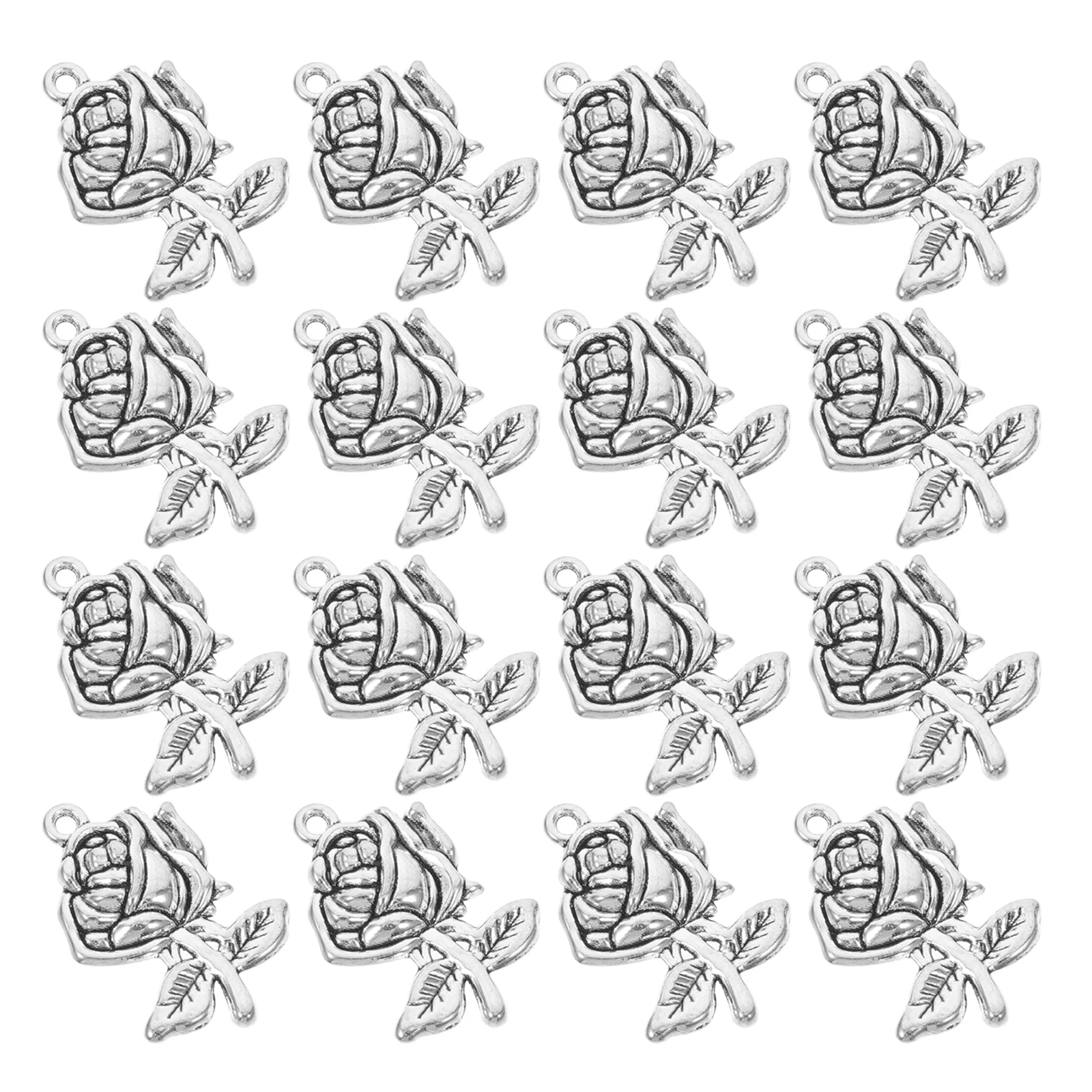 

20 Pcs Beads Retro Rose Pendant Charm Keychain Charms Bracelet Small for Jewelry Making Silver Petal