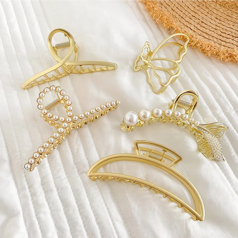 Fashion Women Hollow Geometric Hair Clips Metal Hair Claw Cross Hairpin Headband Non Slip Hair Crab Gold Color Hair Accessories