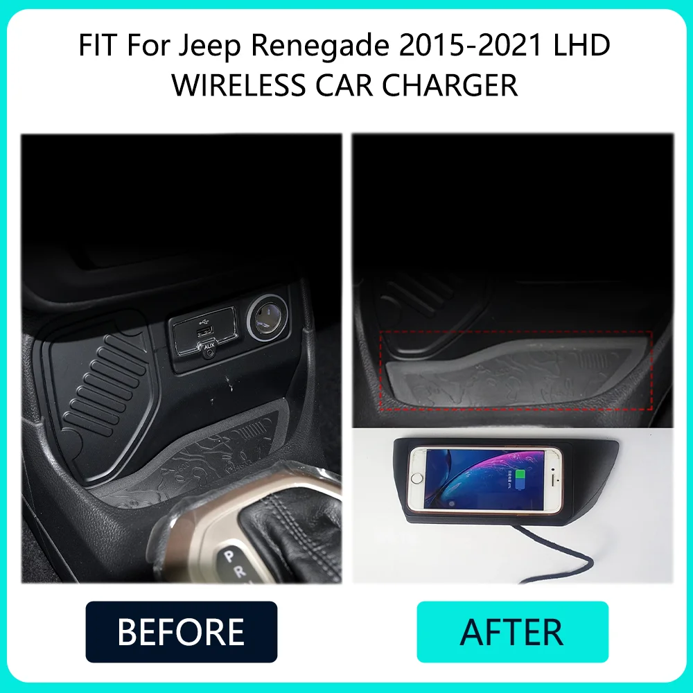 For Jeep Renegade Accessories 15wFast Phone Charging Car Wireless Charger Plate Modification Interior Part Product2015-2021tools