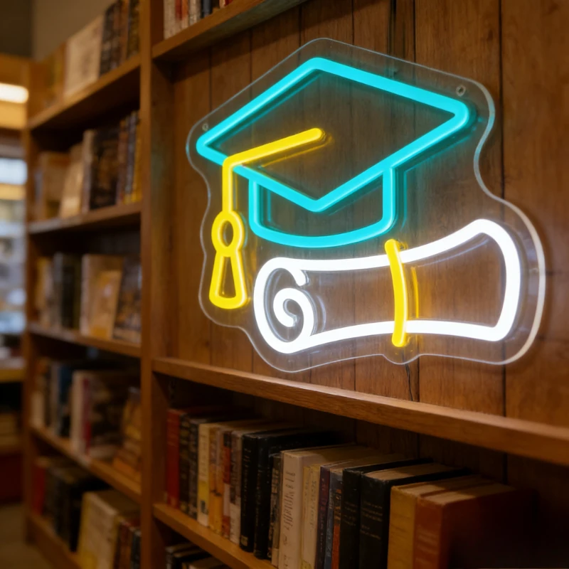 Graduation Cap and Diploma LED Neon Sign for Bedroom Home Decor Party Celebration Gift Graduates Romantic Ambiance Lighting