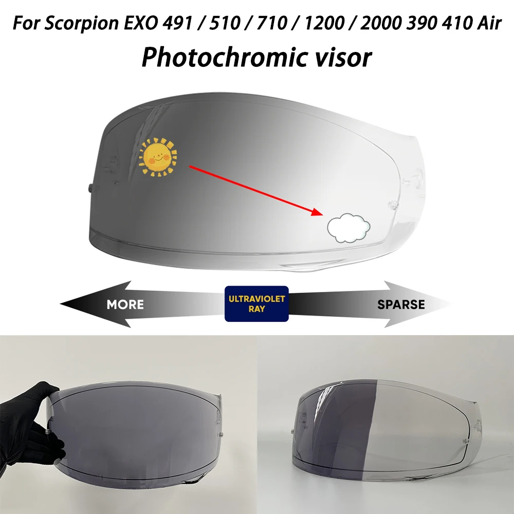 EXO-491 Photochromic Visor For Scorpion EXO 510 / 710 / 1200 / 2000 390 410 Air Helmet Visors Automatically hromic Shield Lens