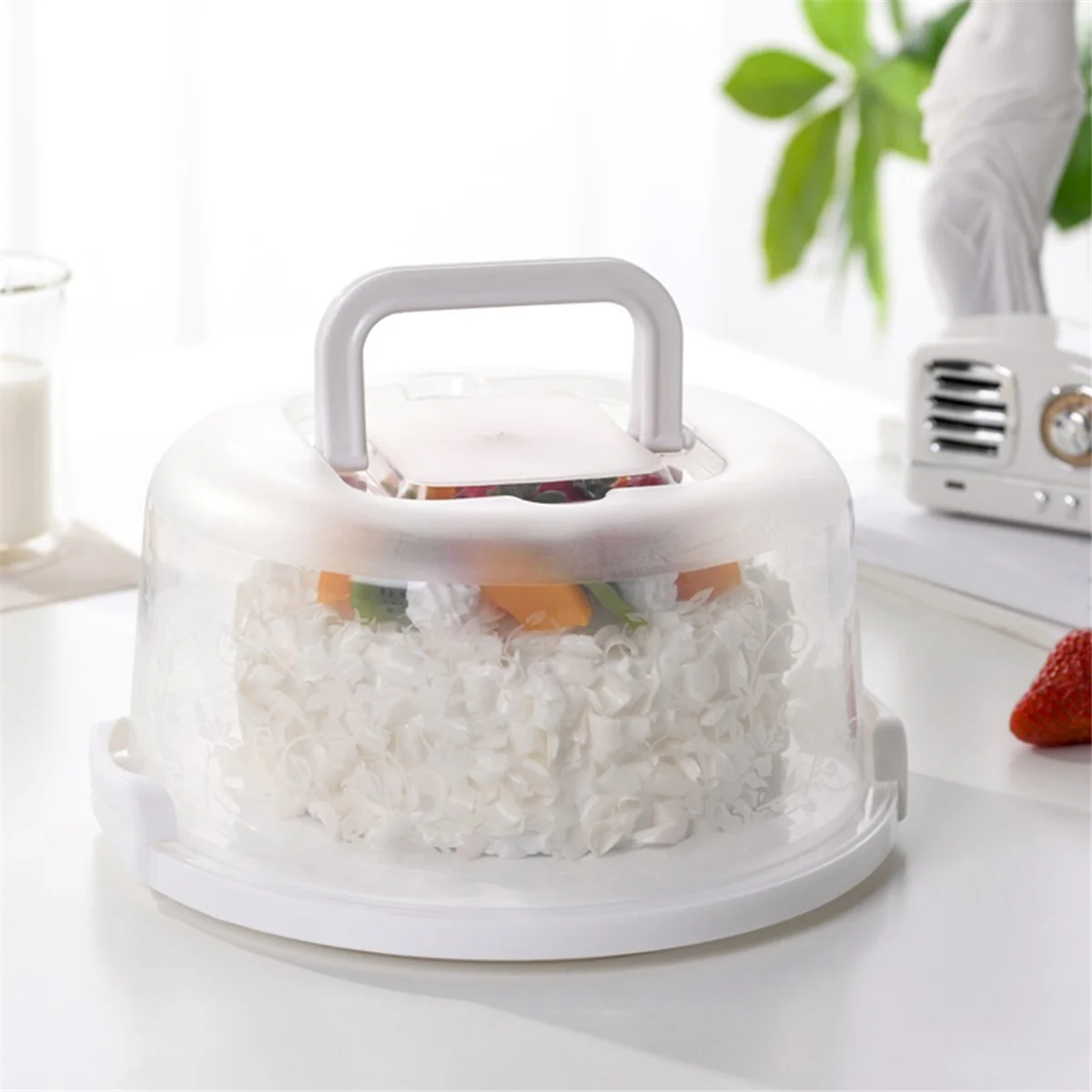 Cake Carrier with Lid and Handle, Cupcake Carrier Holder Cupcakes, Plastic Round Cake Transport Storage Container