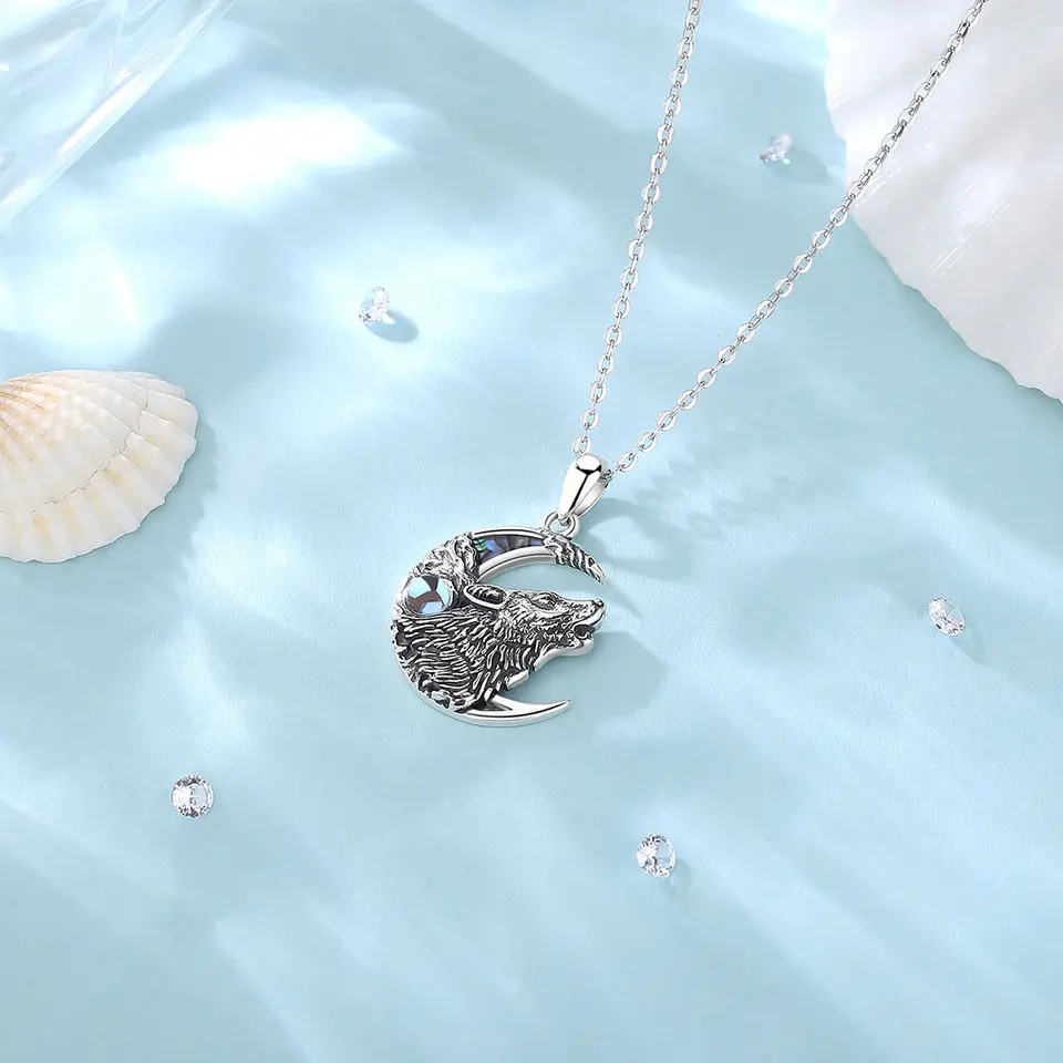 Pendentif meute de loups en argent sterling 925 | Collier forêt lunaire | Bijoux de famille Loup 3D | Cadeau nature sauvage | Hommes Femmes - France