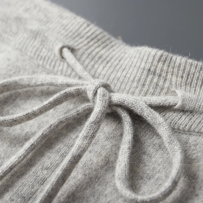 ใหม่ฤดูใบไม้ร่วง/ฤดูหนาวหนา Scimitar 100% Merino ขนสัตว์กางเกงขากว้างผู้ชาย CASHMERE Sweatpants กับกระเป๋าเอวยางยืด Woo