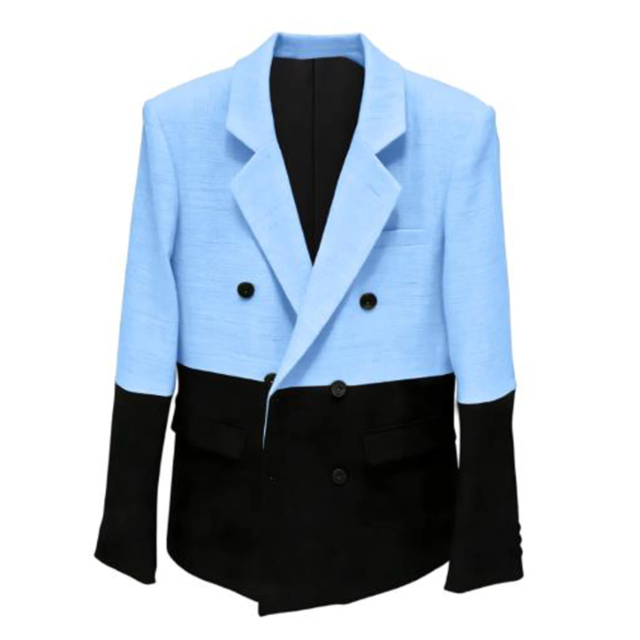 

Men's Color Block Double Breasted Blazer Slim Fit Black Patchwork Suit Jacket Business Casual Coat for Streetwear Wedding Party