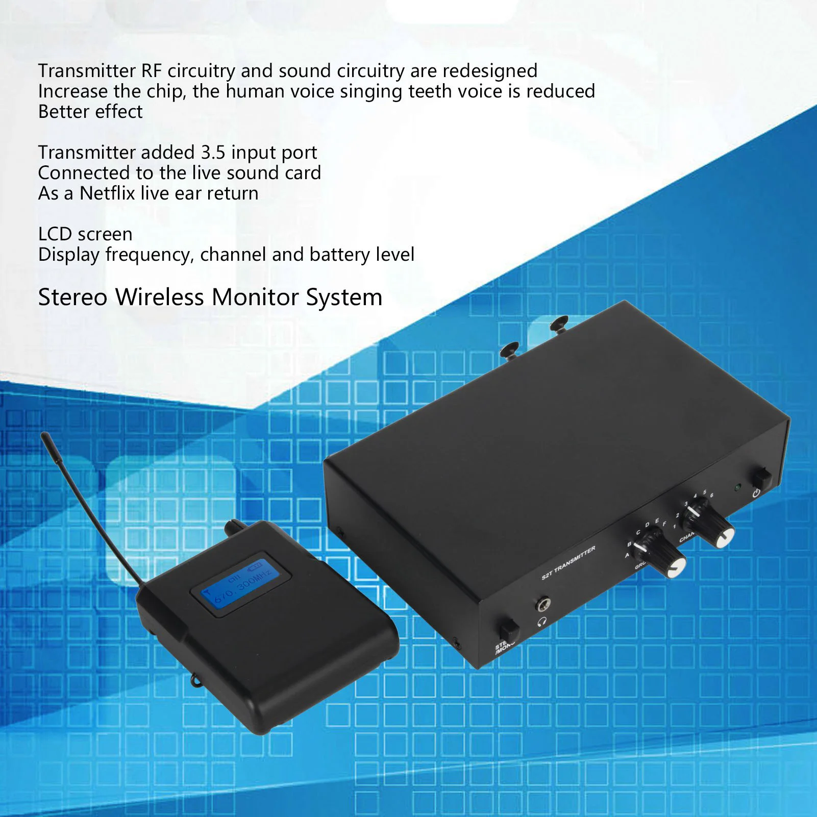 ANLEON S2T Stereo Wireless Monitor System 670-680Mhz Wireless Monitor Transmitter Receiver with Earphone