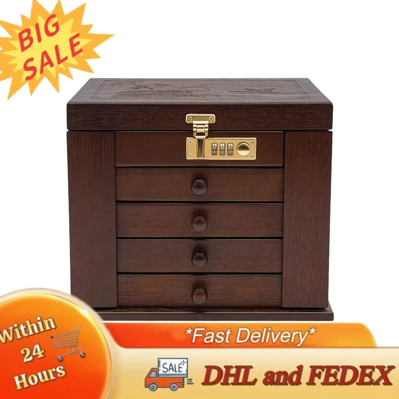 

5 Tiers 2 Swing-out Cabinets Jewelry Storage Box Table Top Exquisite and Rustic Jewelry Organizer