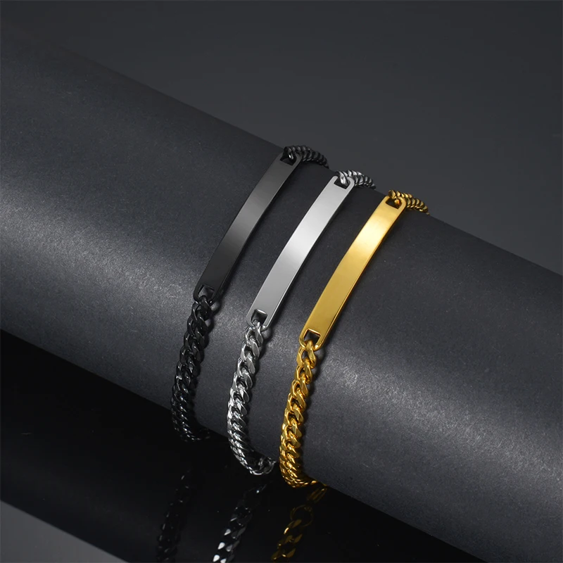 Afirstee Personalized Stainless Steel Engrave Name Bracelet For Women 3 Color Custom Nameplate Date Bracelets For Jewelry Gift