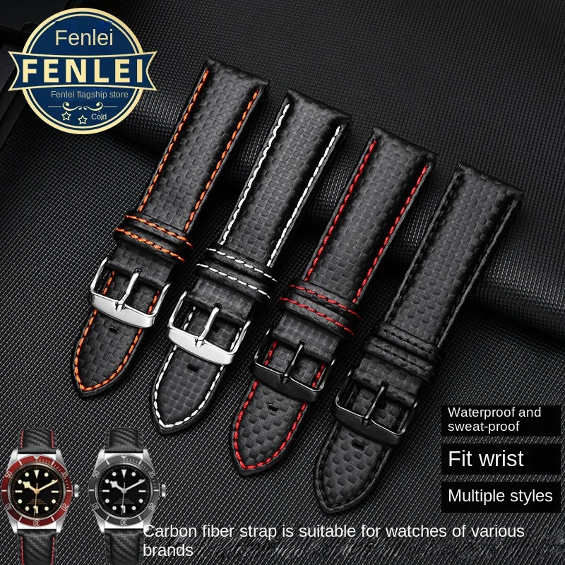 For Citizen Mido M005 Helmsman Seiko Universal strap Waterproof Sports Carbon Fiber Pattern Leather Watchband 22MM 23MM Bracelet