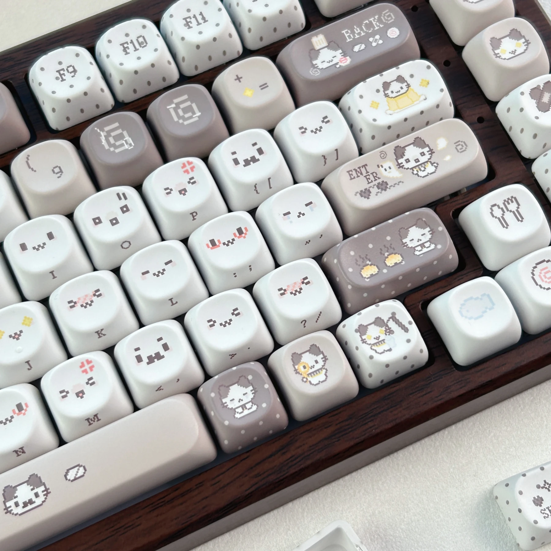 MAIMOOO Grey Brown Cute Cat Keycap MOA Profile PBT Custom Kawaii Cotton Candy Kitten Keyboard Keycaps Korean/Russian/Thai KeyCap