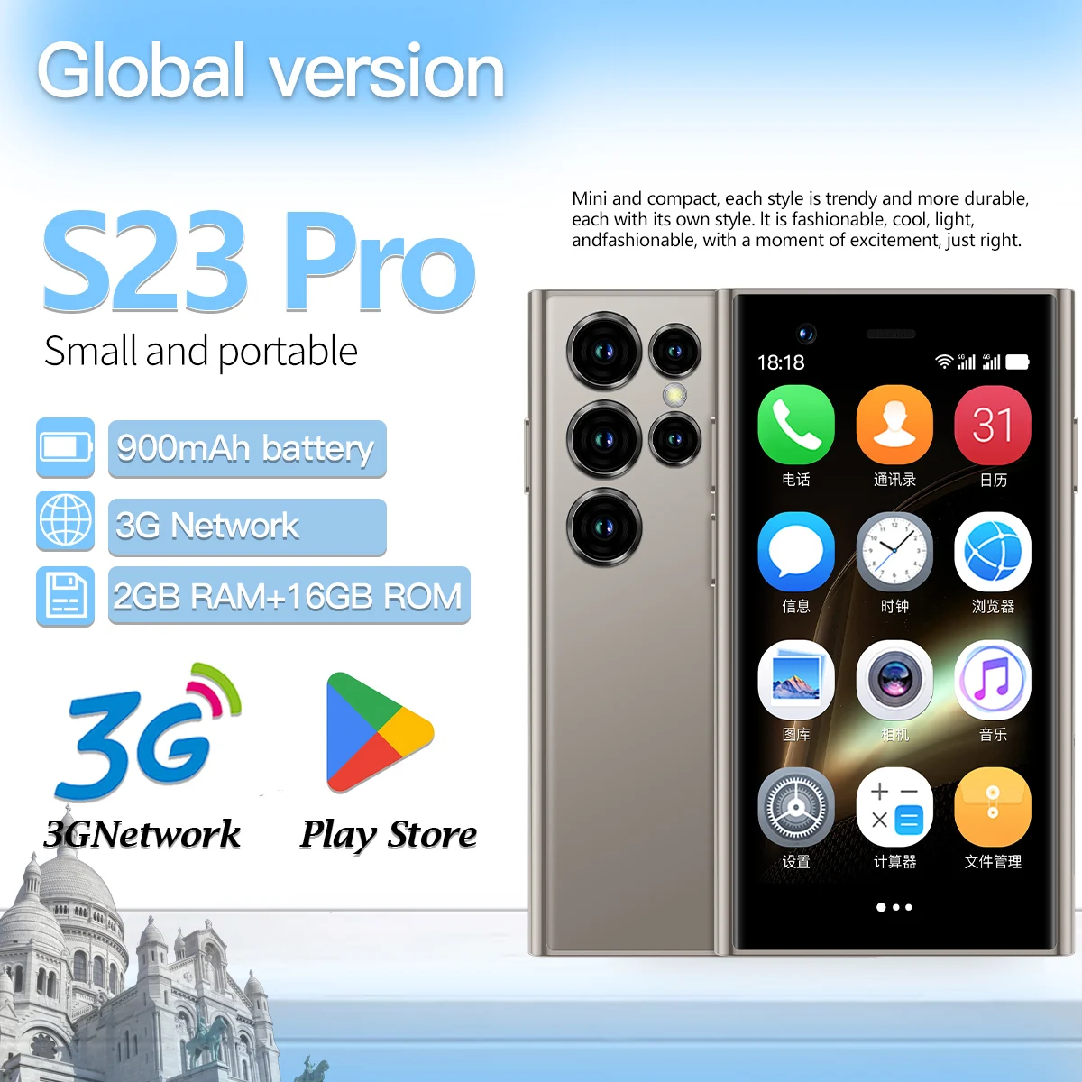 Mini small screen mobile phone 3G national network communication portable backup support Play Store Fashionable and simple