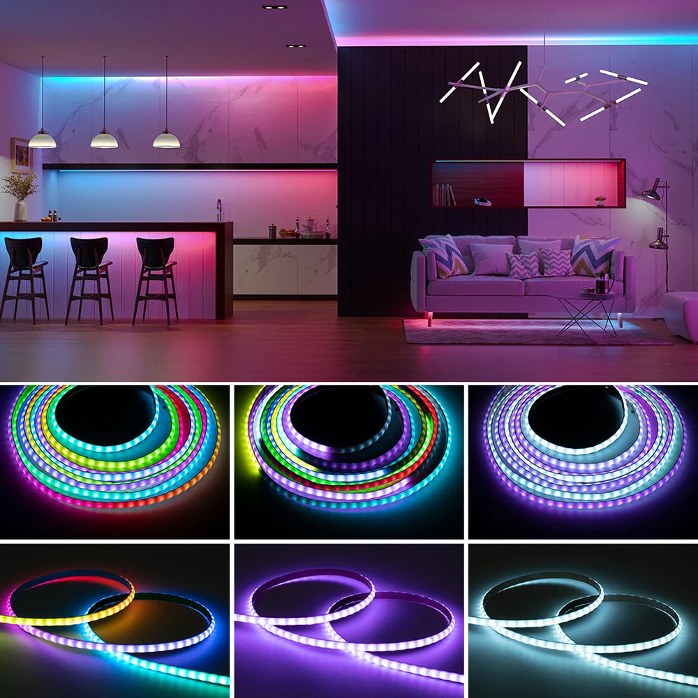 FCOB Rgbic Strip Pixel indywidualnie adresowalne 160 diod LED/m RGB Dream Full Color 5mm 1M/2M o wysokiej gęstości elastyczne światła COB DC5V