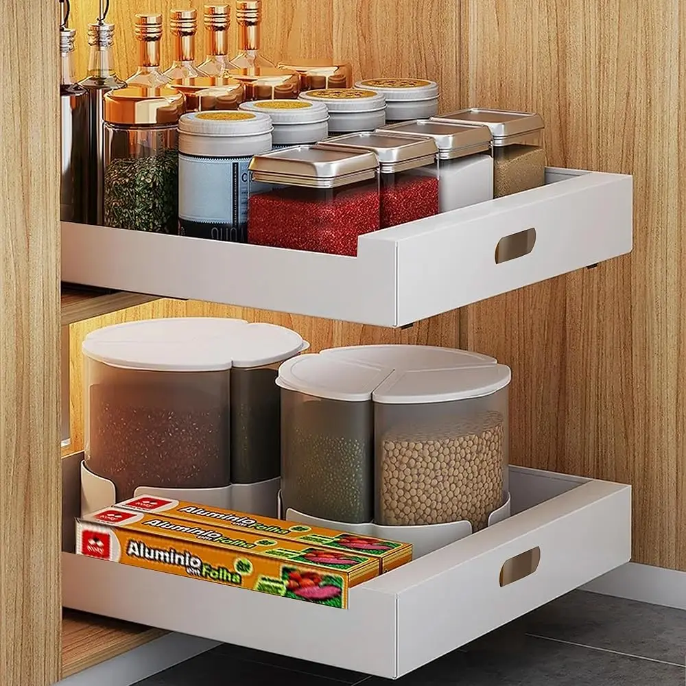 

2 Pa Pull Out Drawers For Cabinets, 10"" W Pull Out Cabinet Organizer Adhesive Sturdy Carbon Steel, Pull Out Shelves For