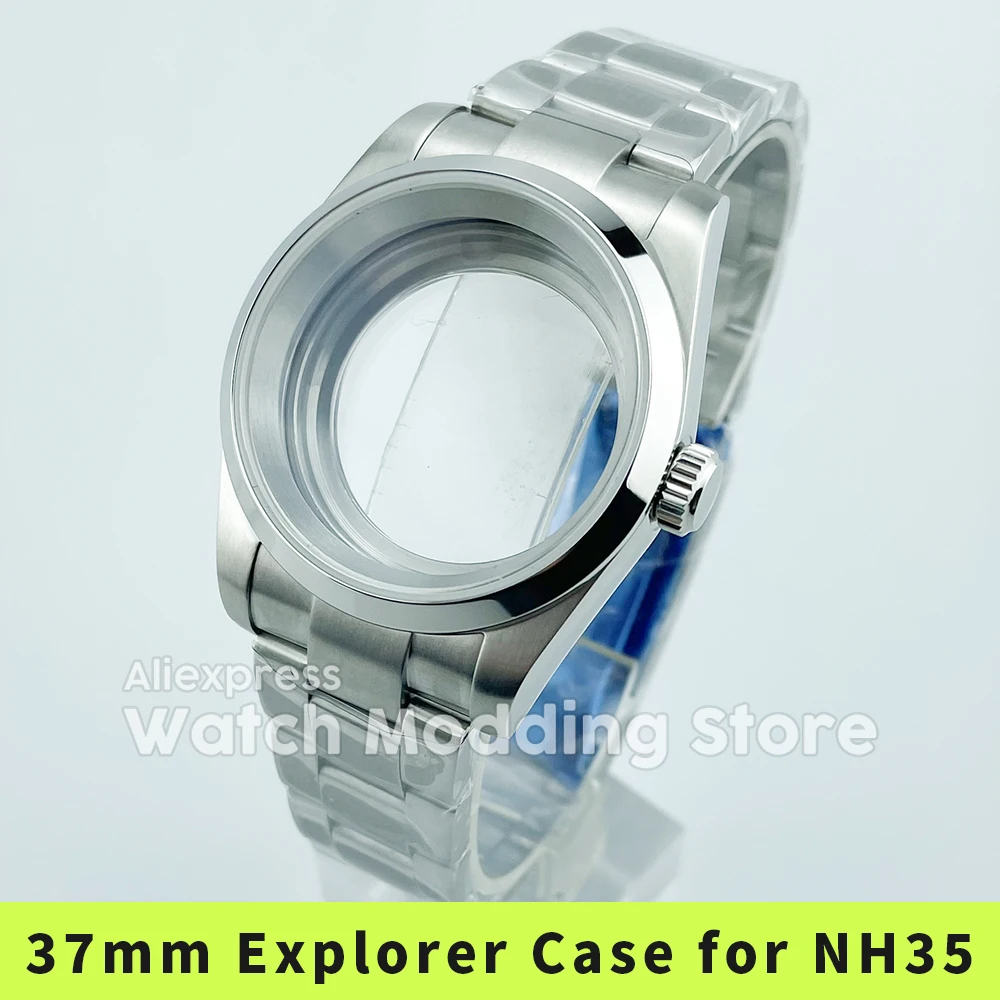 37mm 36mm 150m explorar casos de relógio de aço inoxidável caso para nh35 nh36 nh38 movimento transparente caseback cristal safira