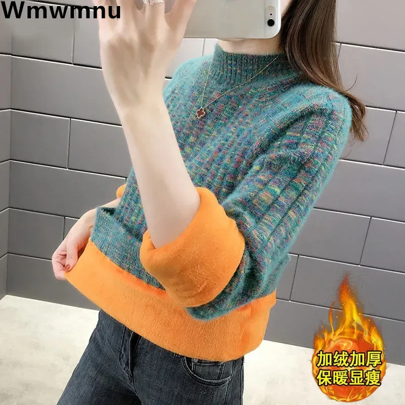 

Fashion Velvet Lined Women Malhas Winter Warm High Grade Swetry New Casual Sweater Korean Chic Thicken Soft Pullover Sueter Tops