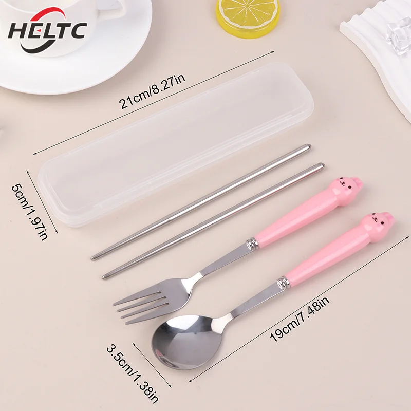 مجموعة أدوات المائدة الكرتون الأرنب الفولاذ المقاوم للصدأ ملعقة شوكة عود الطالب المحمولة أواني الطعام مجموعات أدوات المائدة السفر مع صندوق
