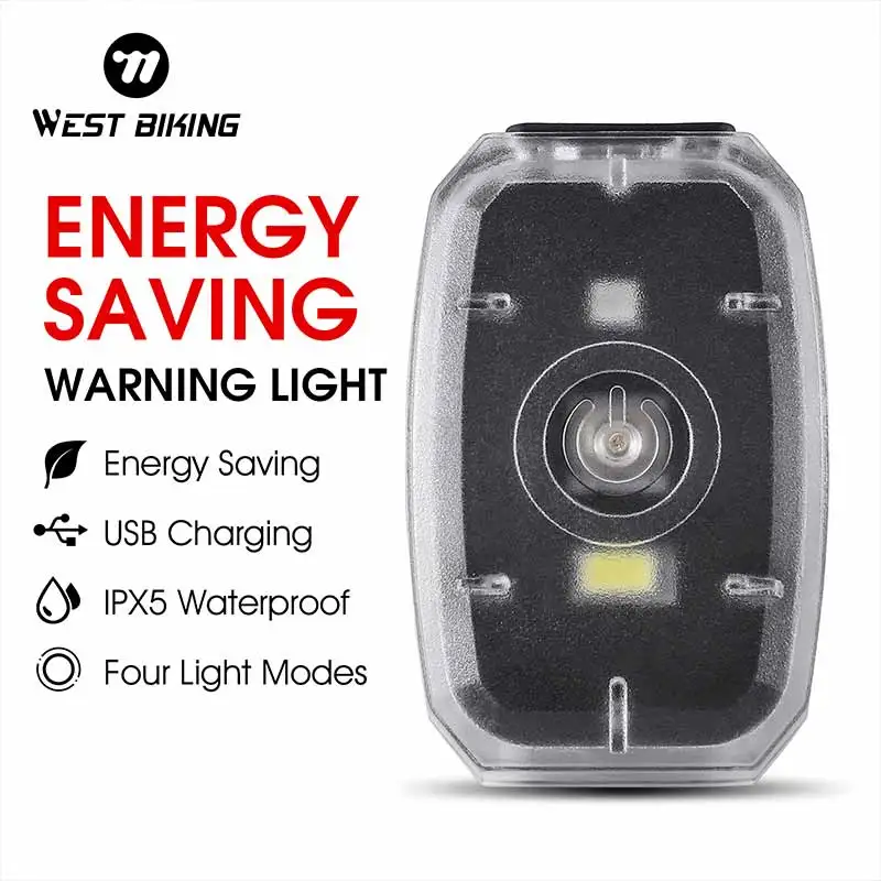 WEST BIKING ไฟเตือนประหยัดพลังงานการขี่จักรยานกลางคืนไฮไลท์กลางแจ้งการชาร์จ USB ไฟเตือนจักรยานอุปกรณ์จักรยาน