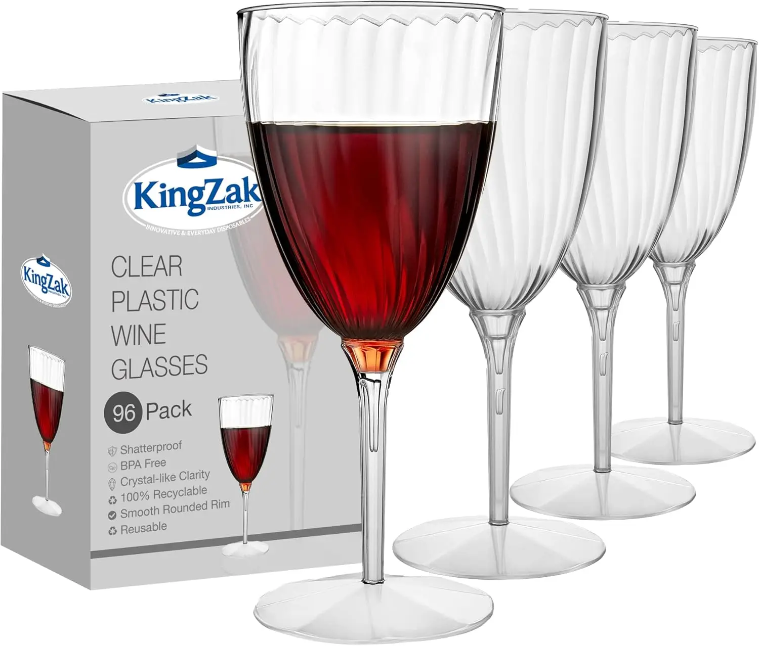 

Premium Wine Glasses 8 oz. Clear Hard Plastic 1-Piece Disposable Cups Value Pack-96 Count