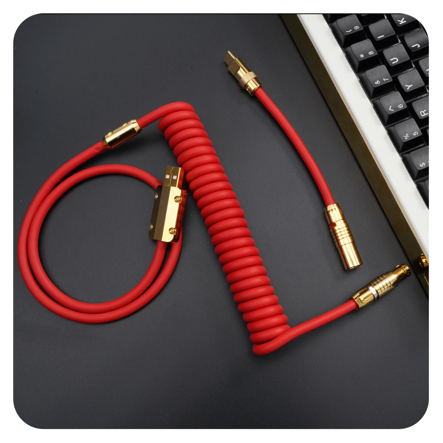 

GeekCable handmade DIY custom computer mechanical keyboard data line super elastic series gold hardware red