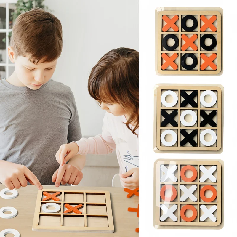 Parent-Child Interaction Wooden Board Game XO Tic Tac Toe Chess Funny Developing Intelligent Educational Toy Puzzles