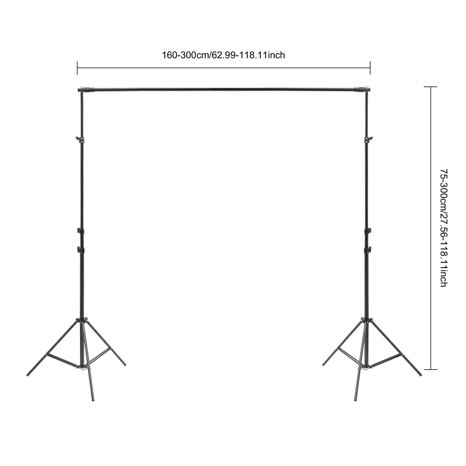 Support de toile de fond photo 3x3m, support de fond réglable, cadre de toile de fond pour studio photo, support de fond portable avec sac de transport, pinces, cordons élastiques, installation facile pour la prise de vue vidéo, pour toile de fond en papier, tissu, mousseline, support de photomaton en métal robuste
