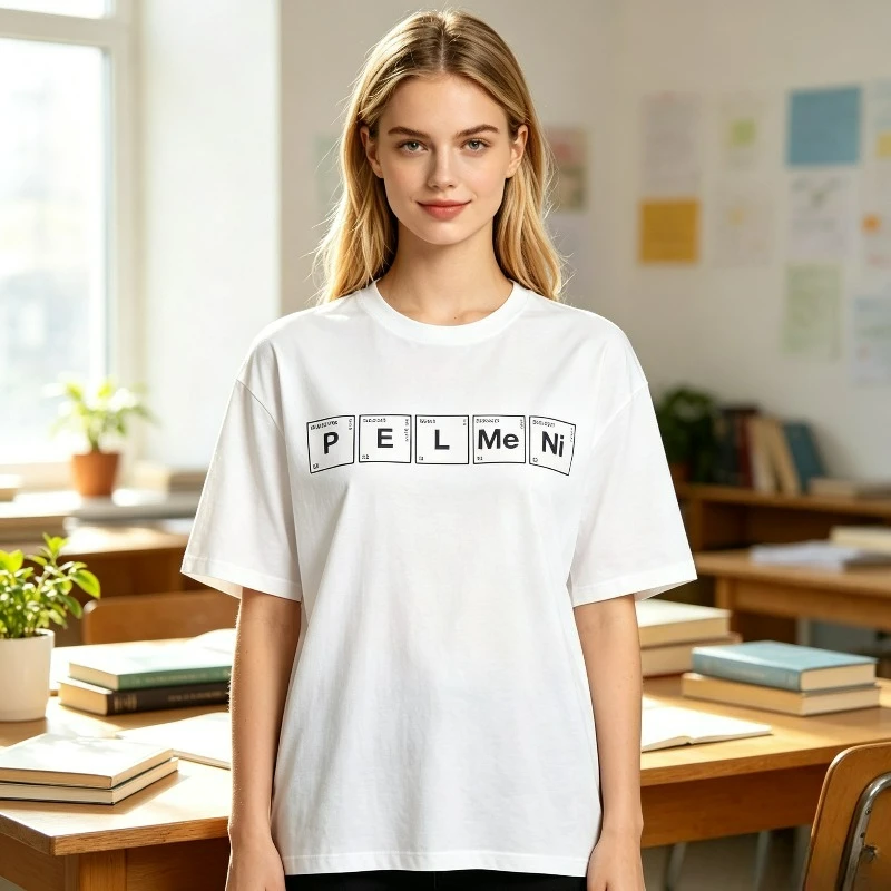 P E L Me Ni Periodic Table Print Women Modal T‑Shirt Funny Science Graphic Tee Daily Outdoor Holiday Streetwear Weekend Hangout