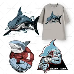 Muscle Shark Patches Iron On Heat Transfers For Clothes Fitness Talent Thermal Transfer Applique Stickers On Man T-shirt DIY