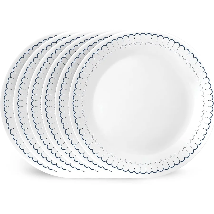 

6-Piece 10.25" Dinner Round Plates Vitrelle Triple Layer Glass Lightweight Round Plates Chip and Scratch Resistant Microwave an