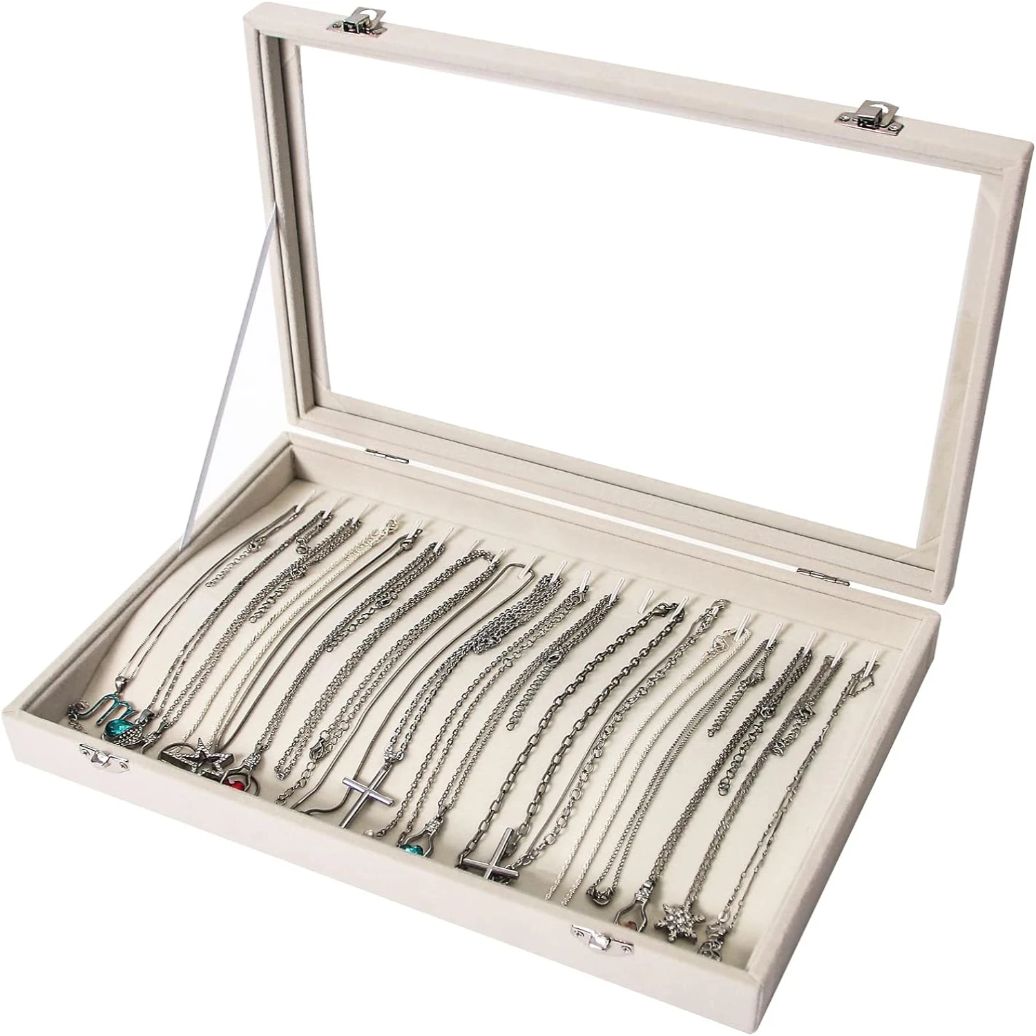 

Stackable Jewelry Storage Box with 20 Hooks, Necklace Organizer and Holder Display Case for Chains and Bracelets