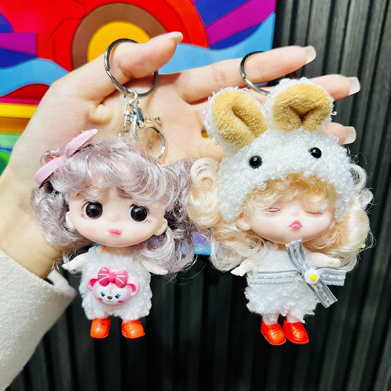 Cartoon Starry-eyed Princess Doll Keychain Joints Movable Cute Delicate Girl Toy Bag Backpack Decoration Pendant Birthday Gift