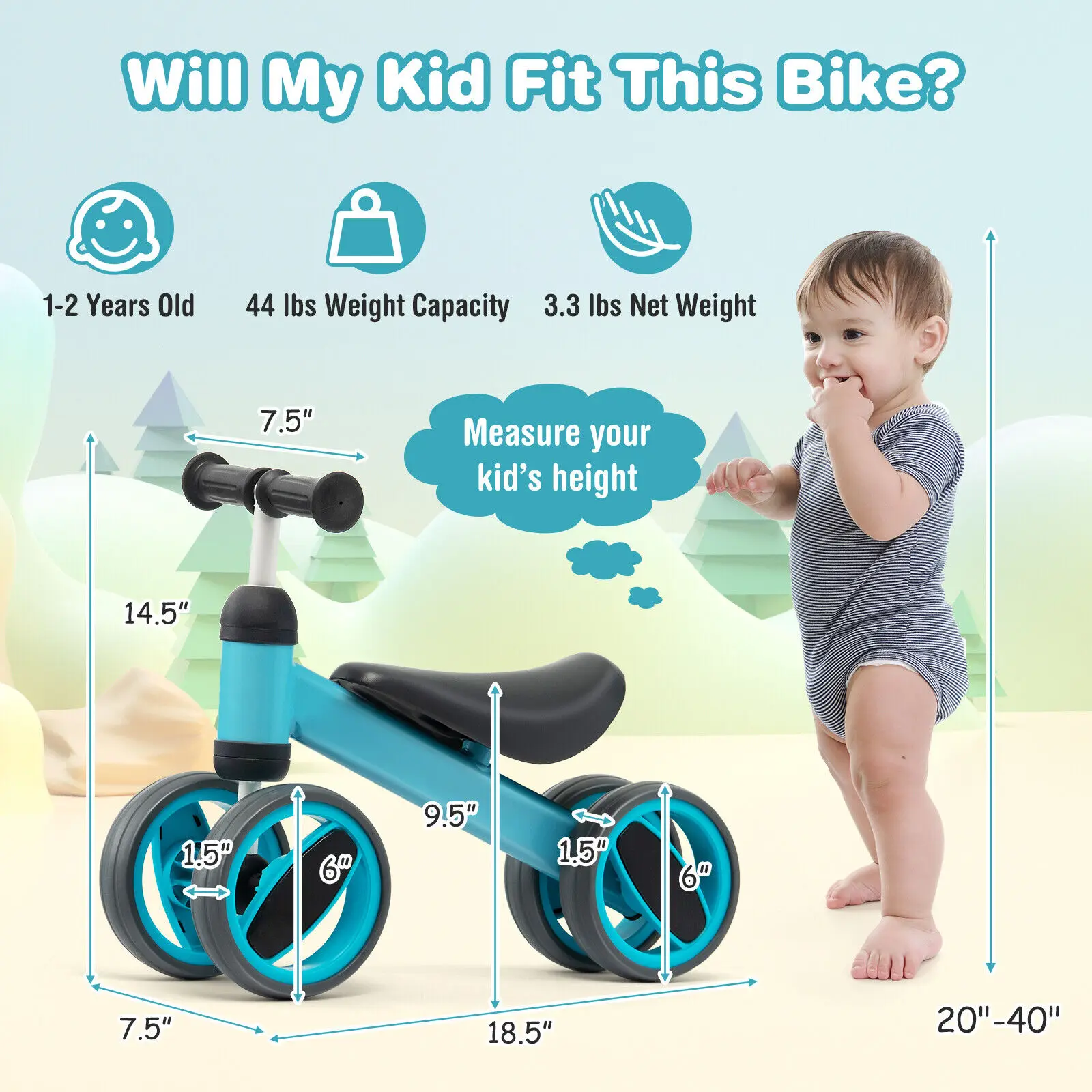 Babyjoy Baby Balance Bike Toddler Riding Toys w/ 4 Wheels Blue