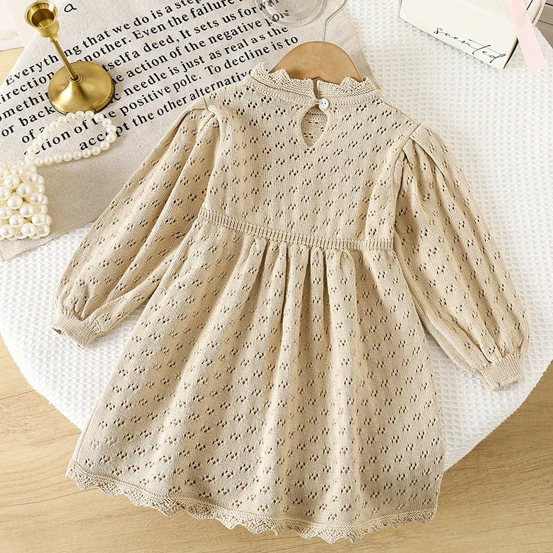 2025 New Autumn Sister Clothes 2-6Yrs Baby Girls Knitting Dress Long Sleeved Solid Color Knitted Kids Princess Dresses