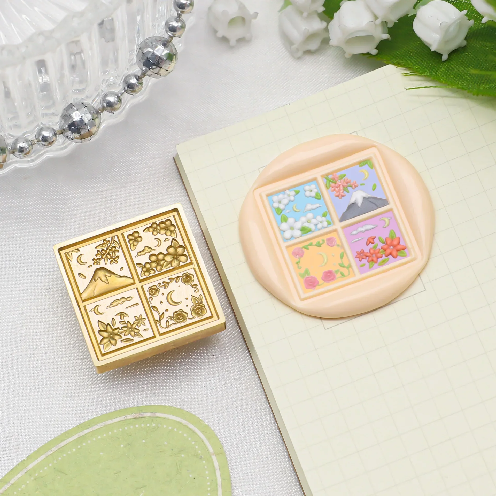 New Field Grid Series Stamps Fire Seal Square Relief Brass Head Solid Brass Gift Decoration Hand Ledger Diy Craft Toy Envelope