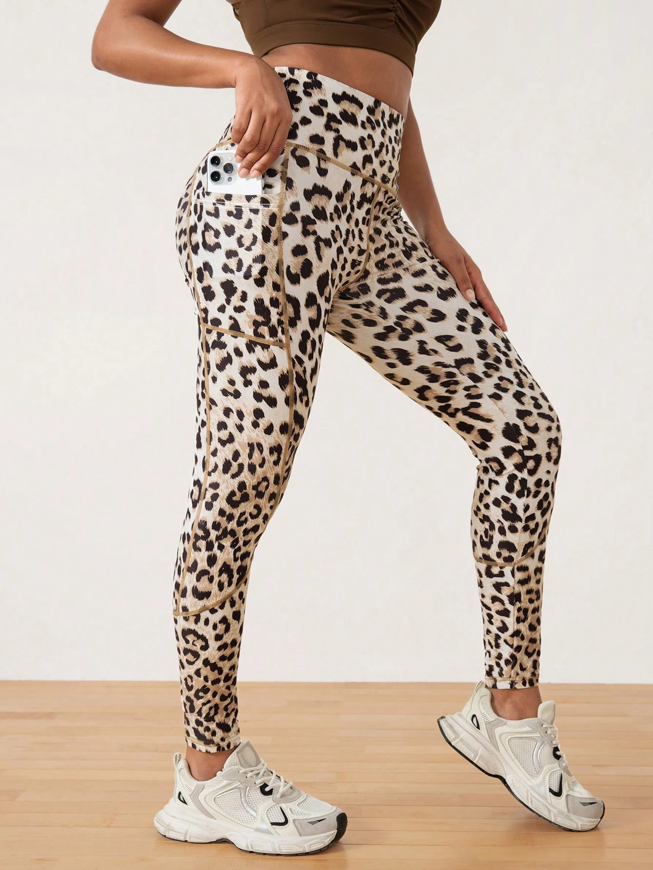 Leopard Print Yoga Pants for Women High Waist Tummy Control Workout Leggings with Pockets Stretchy Gym Fitness Running Tights