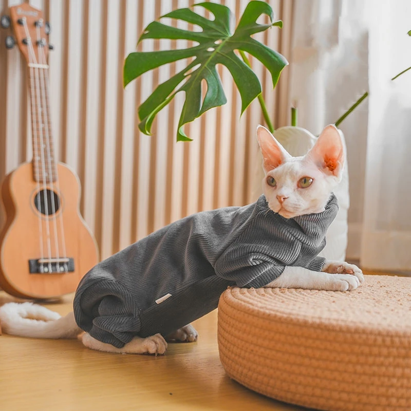 Sphnyx Clothes for Cat, Thick Fleece Coat Long sleeves Turtleneck Sweater for Kittens 4-legged Loungewear for Kittens in Winter