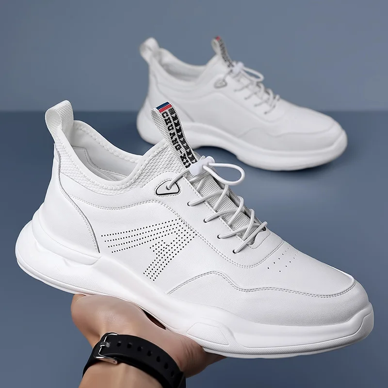 2024 Seasons Fashion Casual Men\'s Shoes Designer New Soft Sole Hollow Male Leather Shoes Solid Color Elastic Belt Men\'s Sneakers