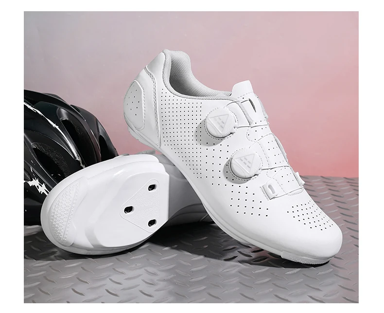 Professionelle Fahrradschuhe für Herren, Rennrad-Flachpedalschuhe, SPD-Lockschuhe, MTB-Outdoor-Schuhe für Damen, atmungsaktiv, Mountainbike, reinweiß – Detail 11