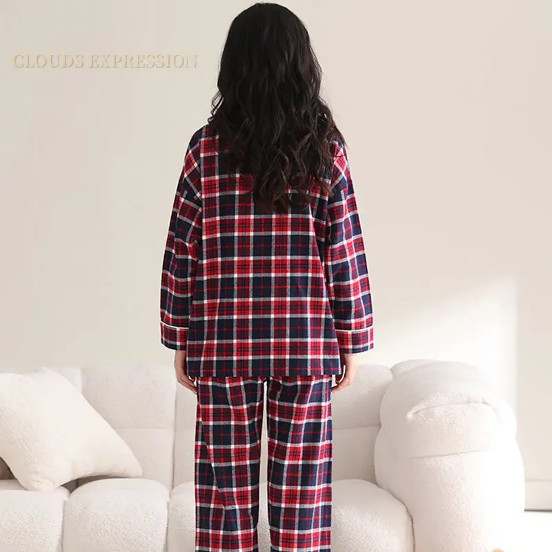 Spring Cotton Elegant Women Pajama Sets Female Pyjamas Lapel Young Lady Sleepwear Femme Loungewear Pijama Mujer Home Nightwear