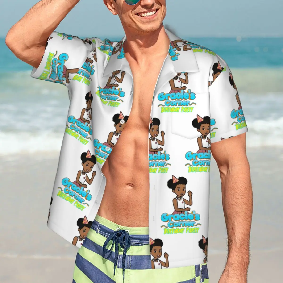 

Gracies Family Corner, милые гавайские рубашки Phonic's Song, повседневная мужская рубашка с коротким рукавом для лета, пляжа, мужские топы на пуговицах