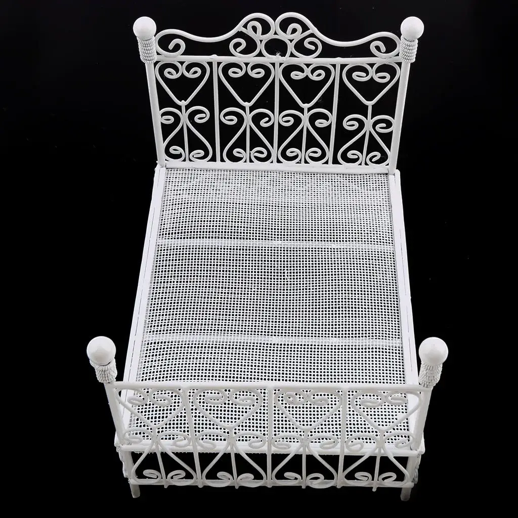 1:12 Puppenhaus Miniatur Metall Europäische Retro Doppelmöbel Weiß