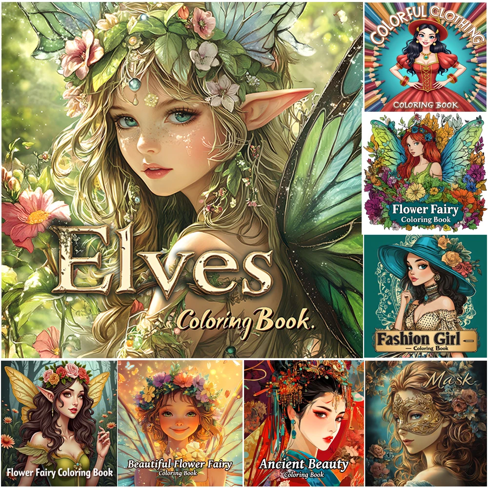 Elves Coloring Book 24 Page Flower Fairy Girl For Adult Relieve Stress Kill Time Graffiti Painting Drawing Art Books