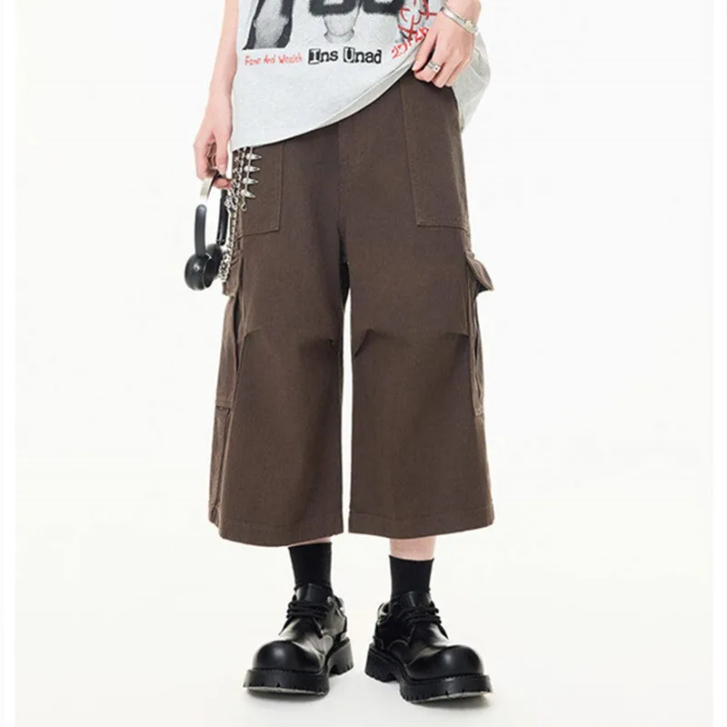 

Новые модные шорты-карго унисекс, летние однотонные брюки с широкими штанинами и множеством карманов, уличная одежда в городском стиле