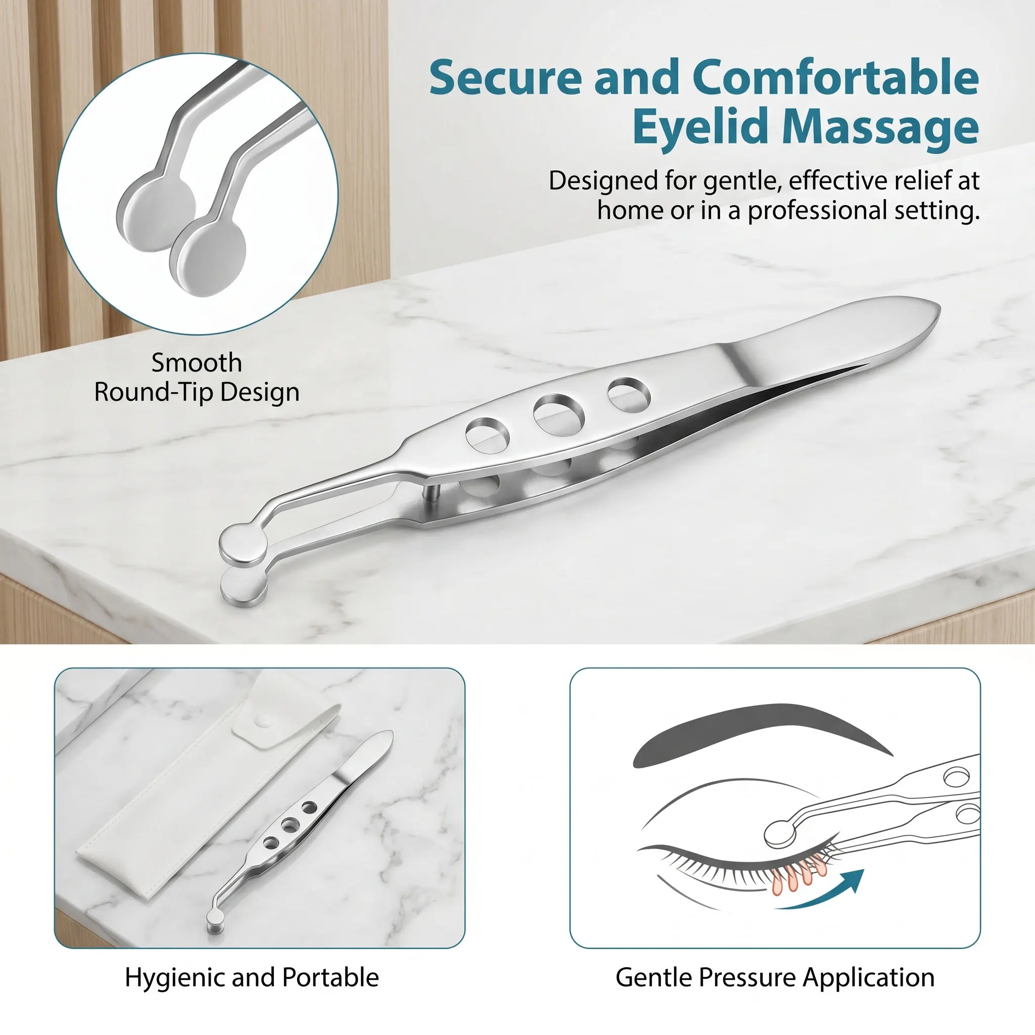 Meibomian Gland Expressor Round Tip Eyelid Forceps for Eye Stye Remover Tool Eyelid Flip Therapy and Eye Bag Swelling Reduction