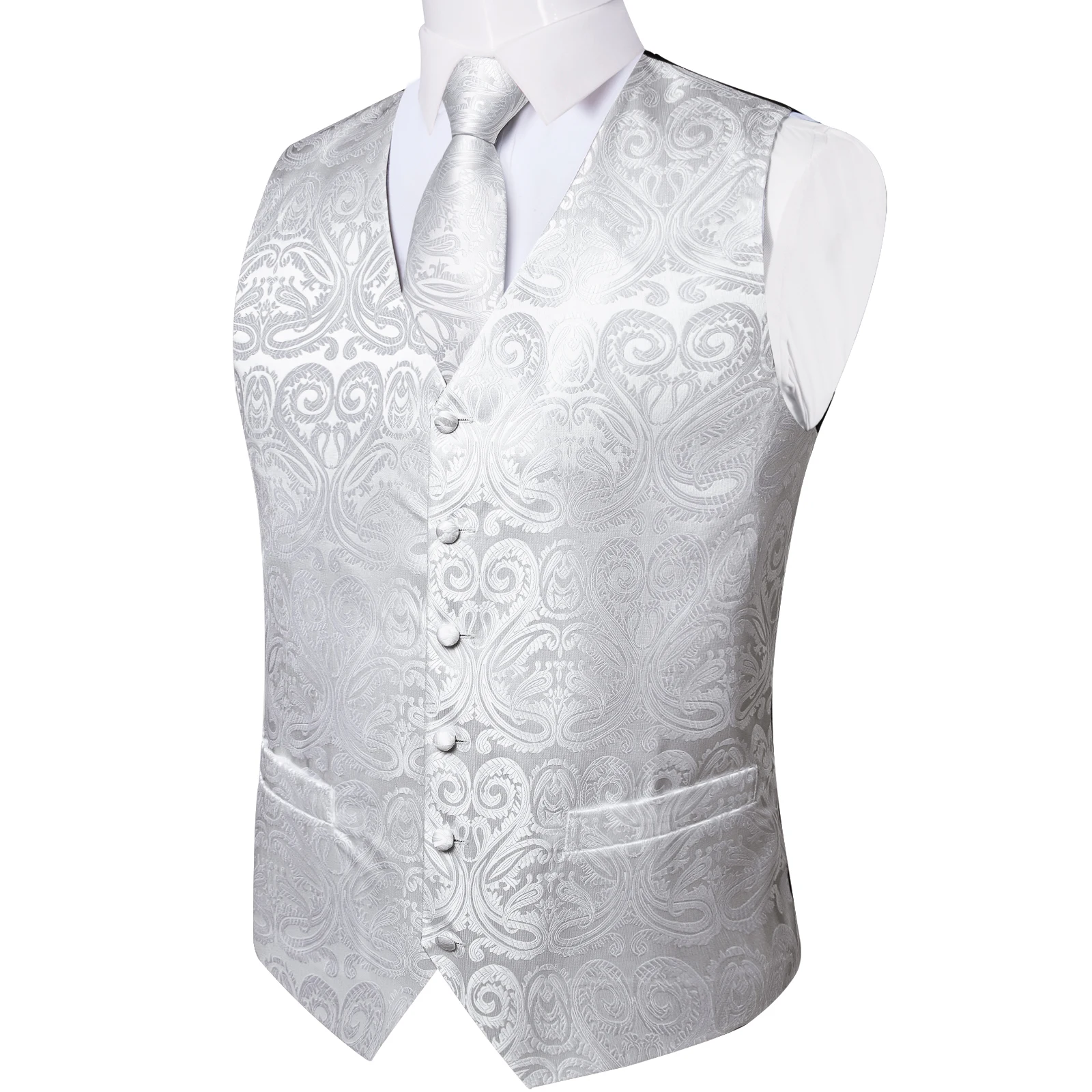 Luxus kleid weiß Paisley Hochzeits weste für Mann Anzug Mode Männer Business Smoking Weste Westen Anzug Krawatte Set Chaleco Hombre – Detail 19