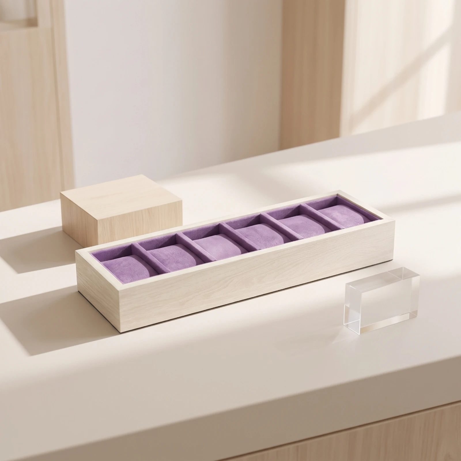 Watch Display Tray Wooden Watch Tray with Velvet Velvet-Lined Slim Cushioned for Collectors, Countertop, Dresser