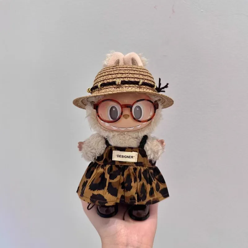 

Spicy Girls and Ladies Clothes for 17cm Labubu Doll Fashion Leopard Print Outfit Straw Hat Glasses Hair Clip Cool Accessories