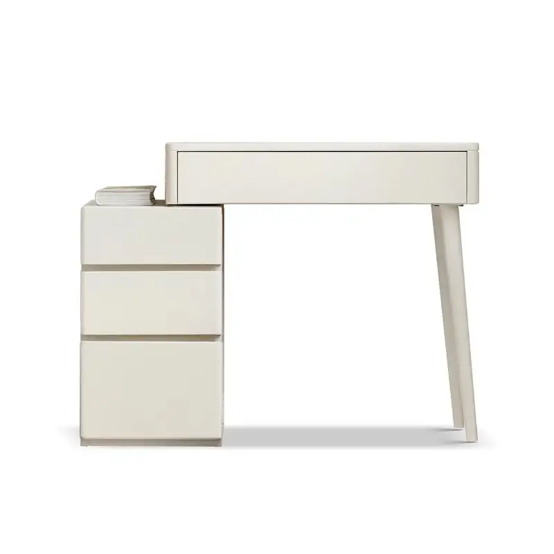 수납 서랍이 있는 컴팩트한 솔리드 리리오덴드론 화장대, 폭 80cm, 내추럴 화이트 우드, 거울 없음